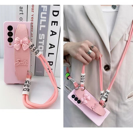 Cute Pink Bracelet Lanyard Phone Case For Galaxy Z Fold